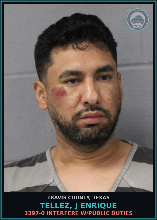 Booking mugshot of Tellez, J Enrique in Travis County