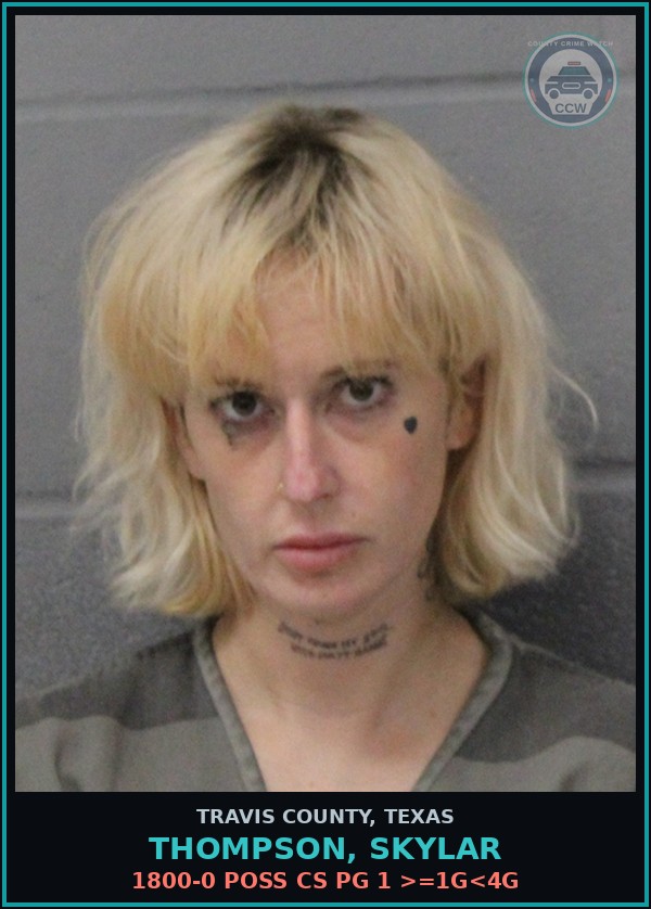 Booking mugshot of Thompson, Skylar in Travis County
