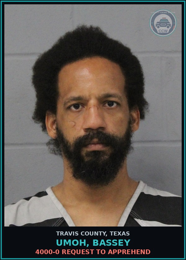 Booking mugshot of Umoh, Bassey in Travis County