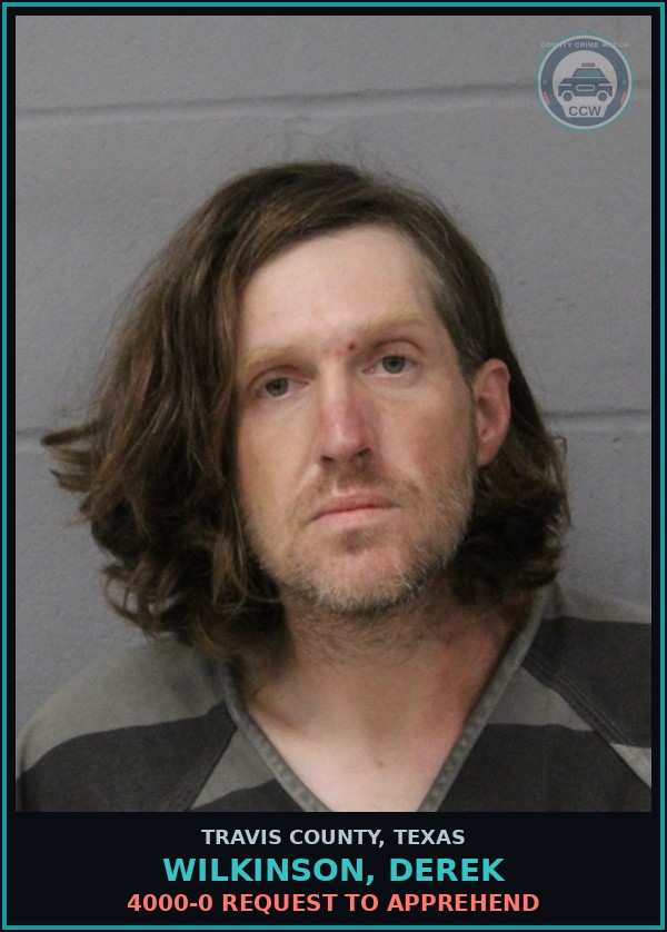 Booking mugshot of Wilkinson, Derek in Travis County