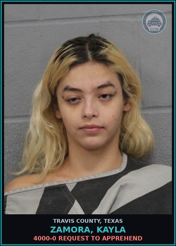 Booking mugshot of Zamora, Kayla in Travis County