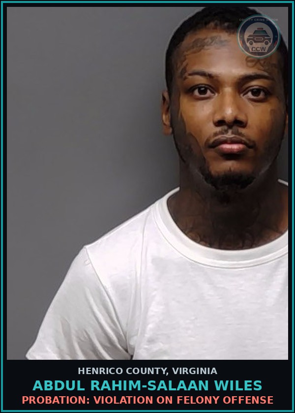 Booking mugshot of Abdul Rahim-Salaan Wiles in Henrico County