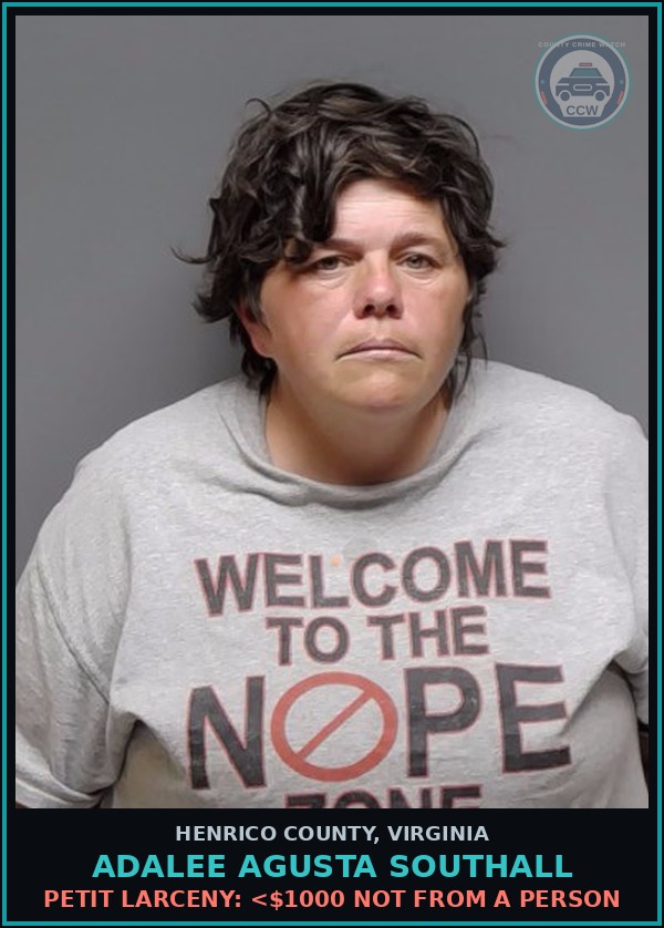 Booking mugshot of Adalee Agusta Southall in Henrico County