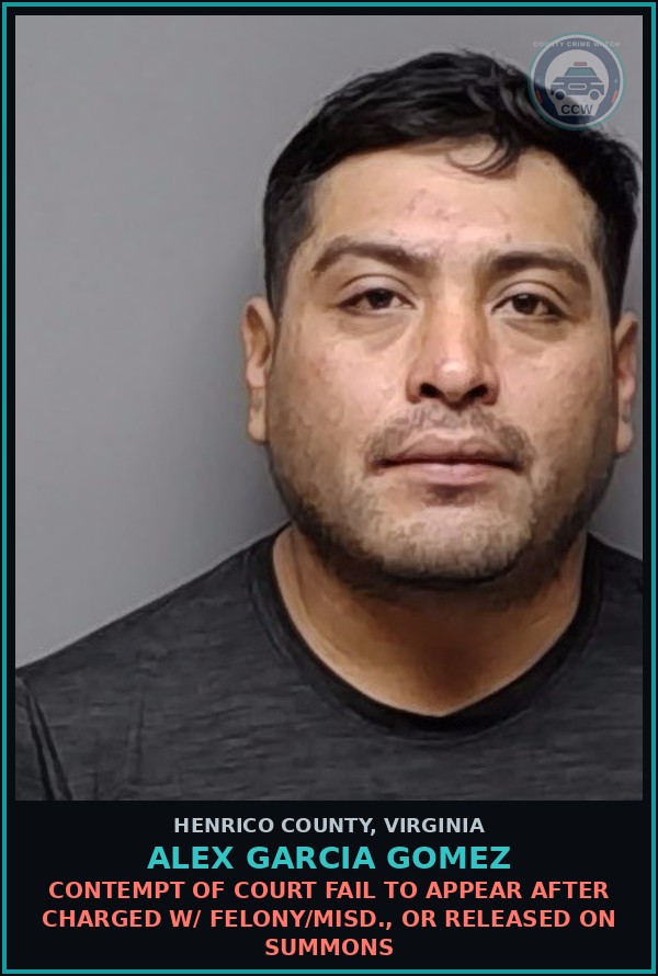 Booking mugshot of Alex Garcia Gomez in Henrico County