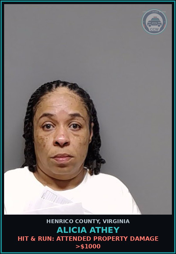 Booking mugshot of Alicia Athey in Henrico County