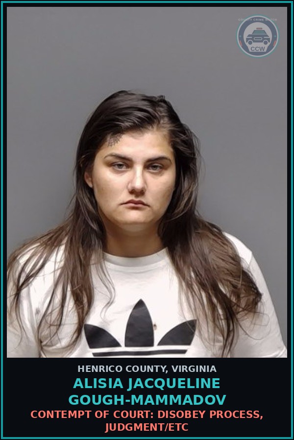 Booking mugshot of Alisia Jacqueline Gough-Mammadov in Henrico County
