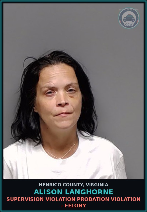 Booking mugshot of Alison Langhorne in Henrico County