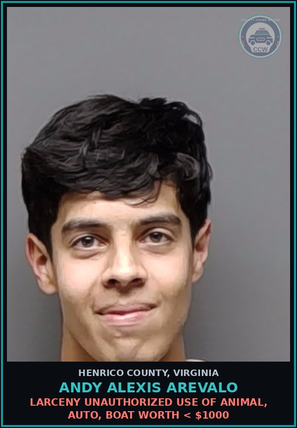 Booking mugshot of Andy Alexis Arevalo in Henrico County