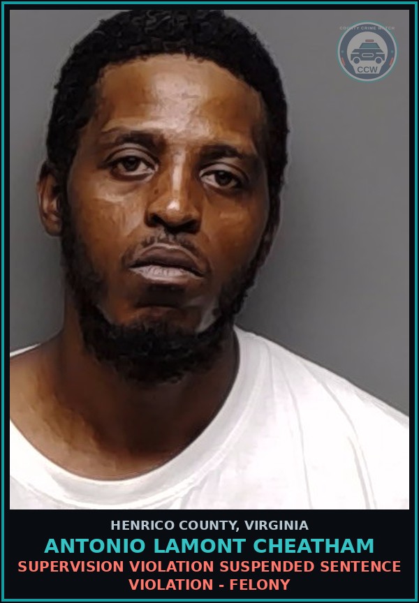 Booking mugshot of Antonio Lamont Cheatham in Henrico County