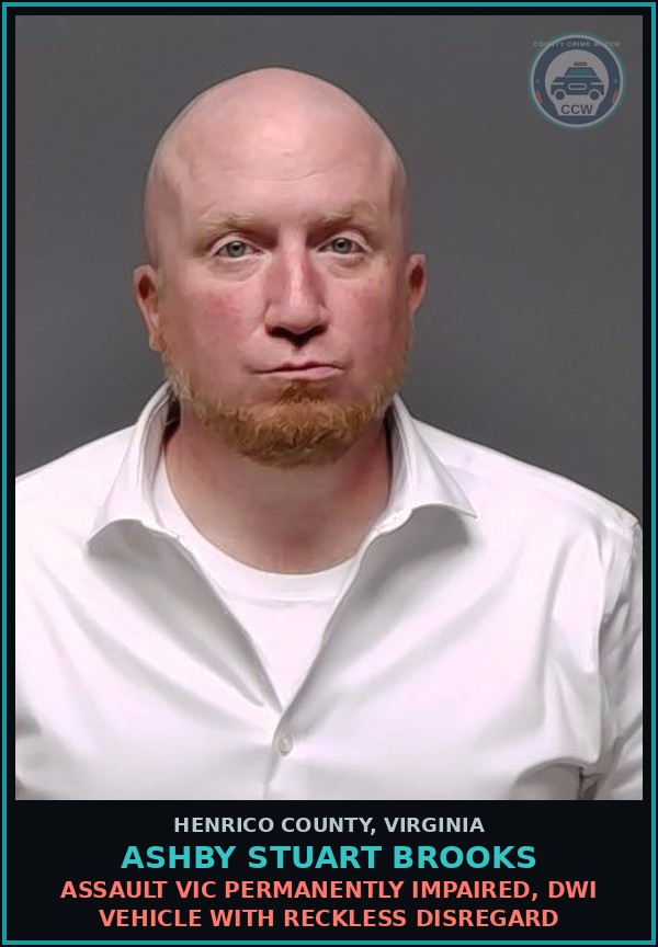 Booking mugshot of Ashby Stuart Brooks in Henrico County