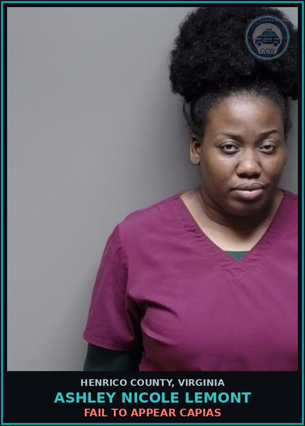 Booking mugshot of Ashley Nicole Lemont in Henrico County