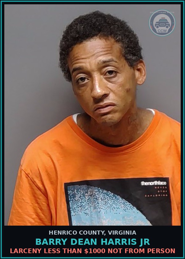 Booking mugshot of Barry Dean Harris Jr in Henrico County
