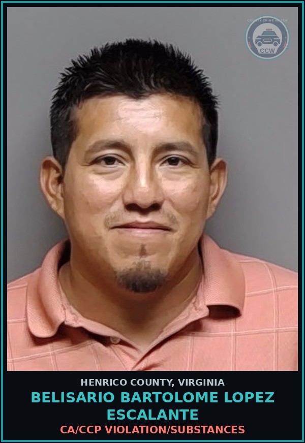 Booking mugshot of Belisario Bartolome Lopez Escalante in Henrico County