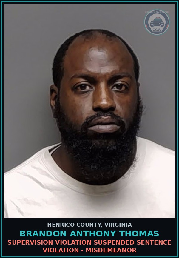 Booking mugshot of Brandon Anthony Thomas in Henrico County