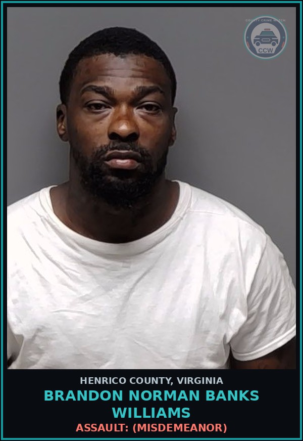Booking mugshot of Brandon Norman Banks Williams in Henrico County