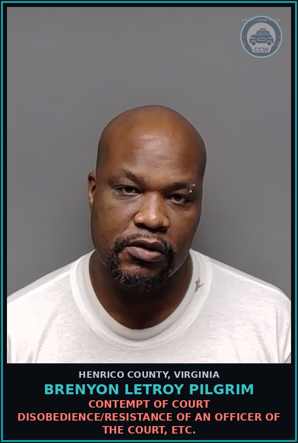 Booking mugshot of Brenyon Letroy Pilgrim in Henrico County