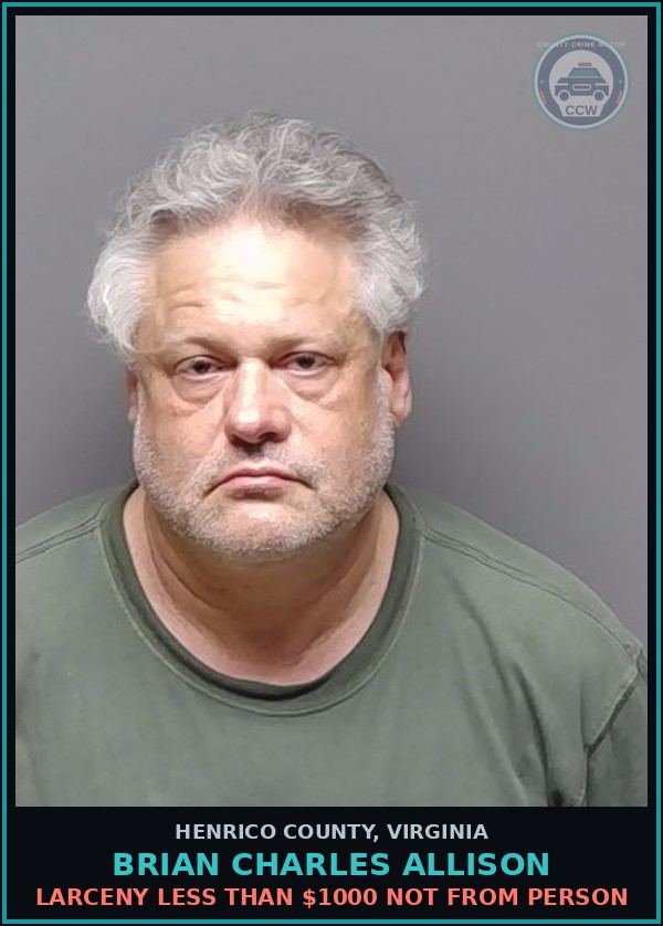 Booking mugshot of Brian Charles Allison in Henrico County