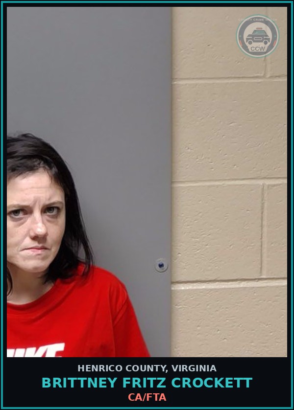 Booking mugshot of Brittney Fritz Crockett in Henrico County