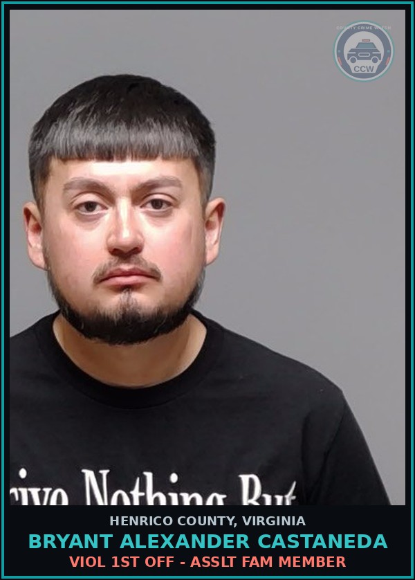 Booking mugshot of Bryant Alexander Castaneda in Henrico County