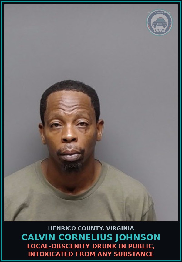 Booking mugshot of Calvin Cornelius Johnson in Henrico County