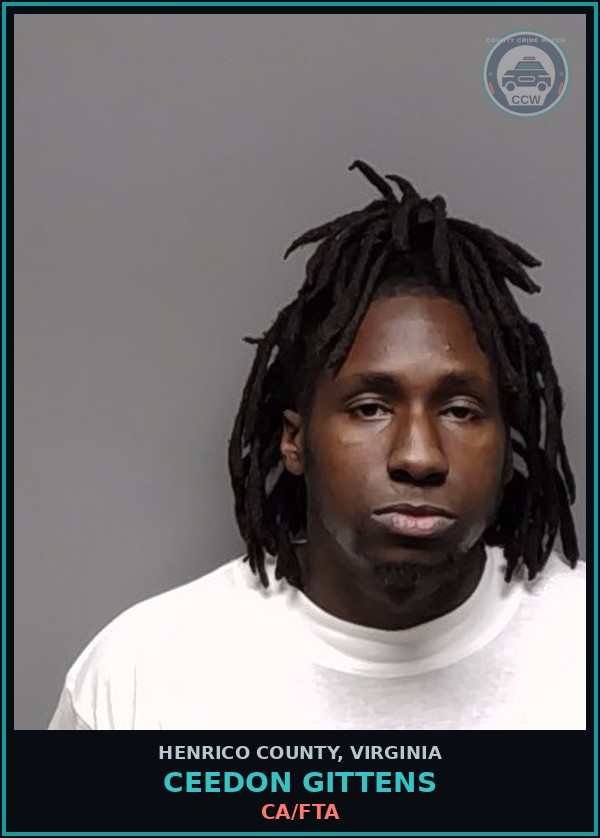 Booking mugshot of Ceedon Gittens in Henrico County