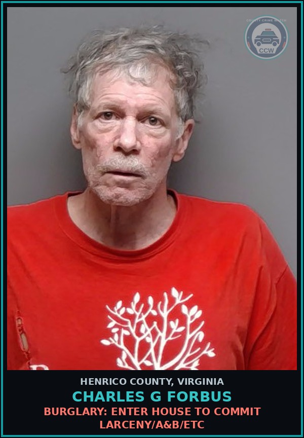Booking mugshot of Charles G Forbus in Henrico County