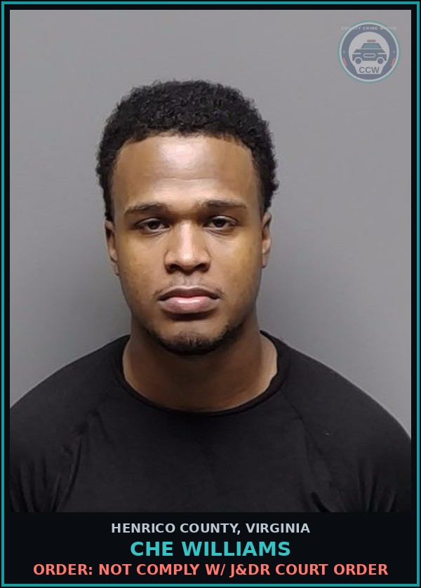 Booking mugshot of Che Williams in Henrico County