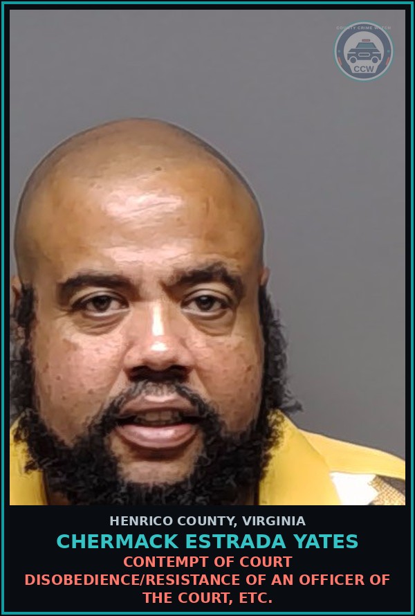 Booking mugshot of Chermack Estrada Yates in Henrico County