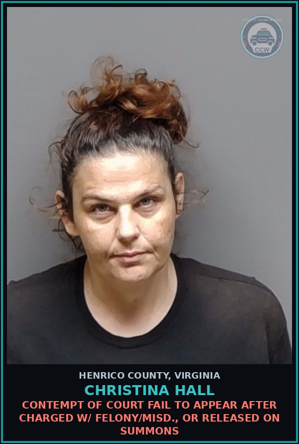 Booking mugshot of Christina Hall in Henrico County
