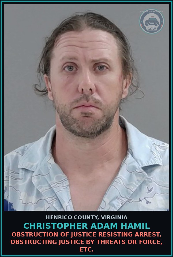 Booking mugshot of Christopher Adam Hamil in Henrico County