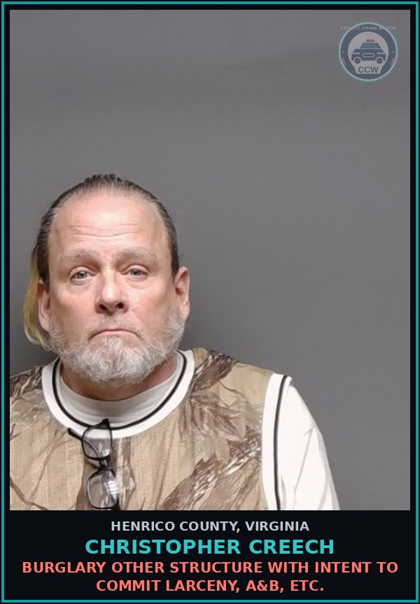 Booking mugshot of Christopher Creech in Henrico County