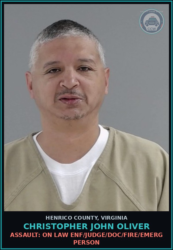 Booking mugshot of Christopher John Oliver in Henrico County
