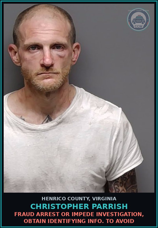 Booking mugshot of Christopher Parrish in Henrico County