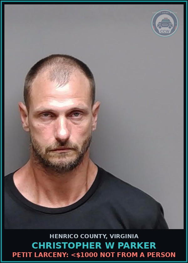 Booking mugshot of Christopher W Parker in Henrico County