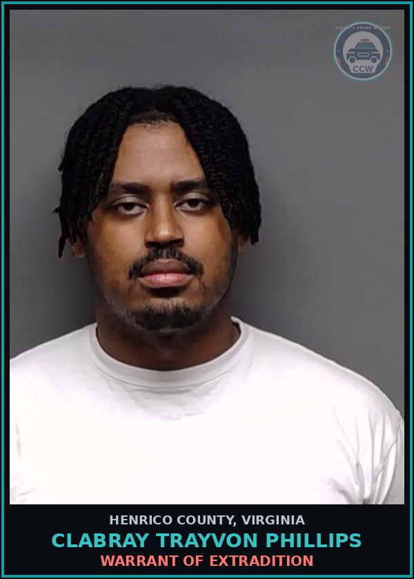 Booking mugshot of Clabray Trayvon Phillips in Henrico County