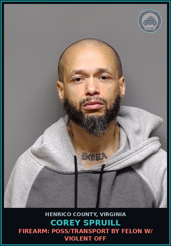 Booking mugshot of Corey Spruill in Henrico County