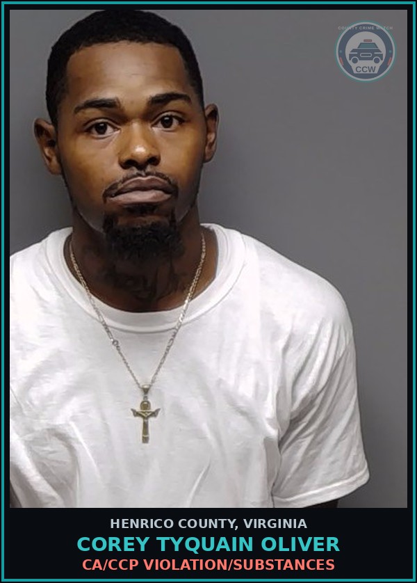 Booking mugshot of Corey Tyquain Oliver in Henrico County