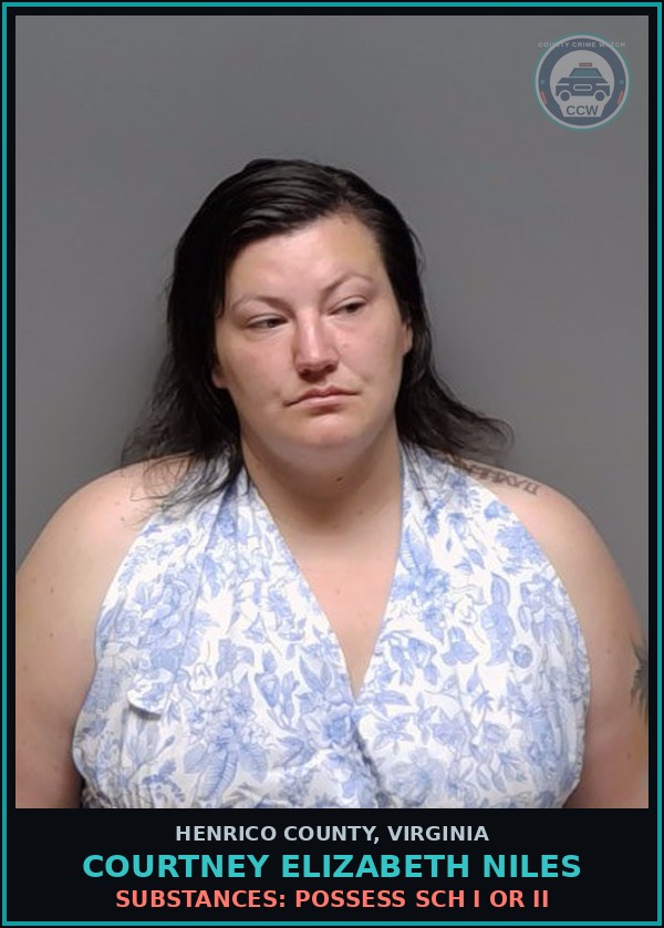 Booking mugshot of Courtney Elizabeth Niles in Henrico County