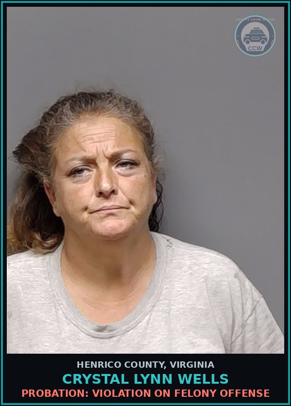 Booking mugshot of Crystal Lynn Wells in Henrico County