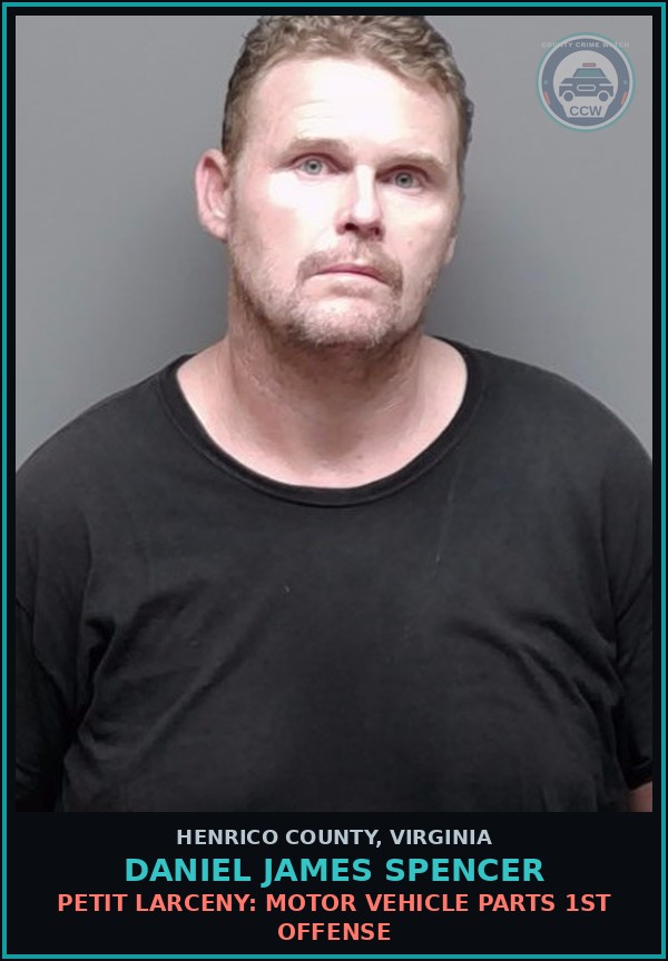Booking mugshot of Daniel James Spencer in Henrico County