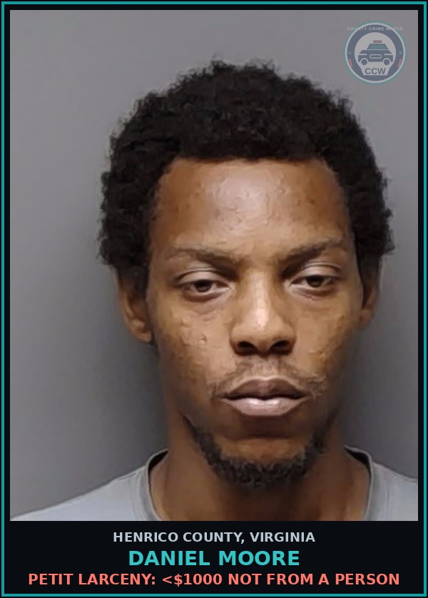 Booking mugshot of Daniel Moore in Henrico County