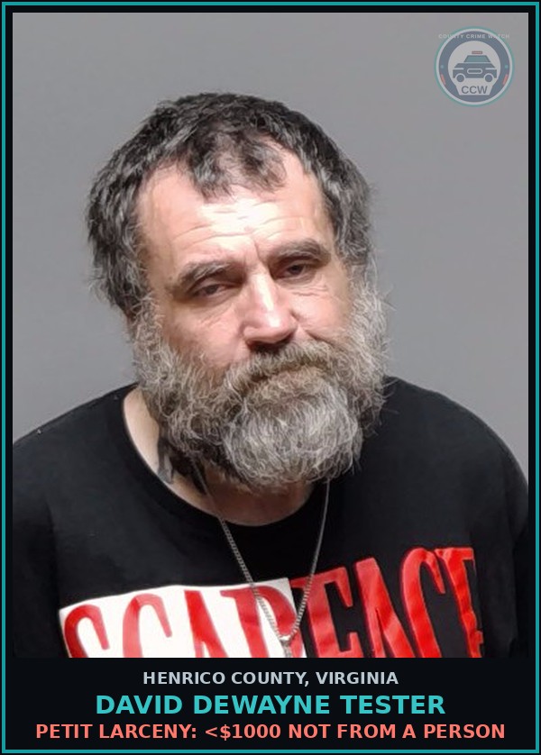 Booking mugshot of David Dewayne Tester in Henrico County