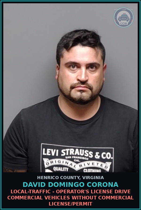 Booking mugshot of David Domingo Corona in Henrico County
