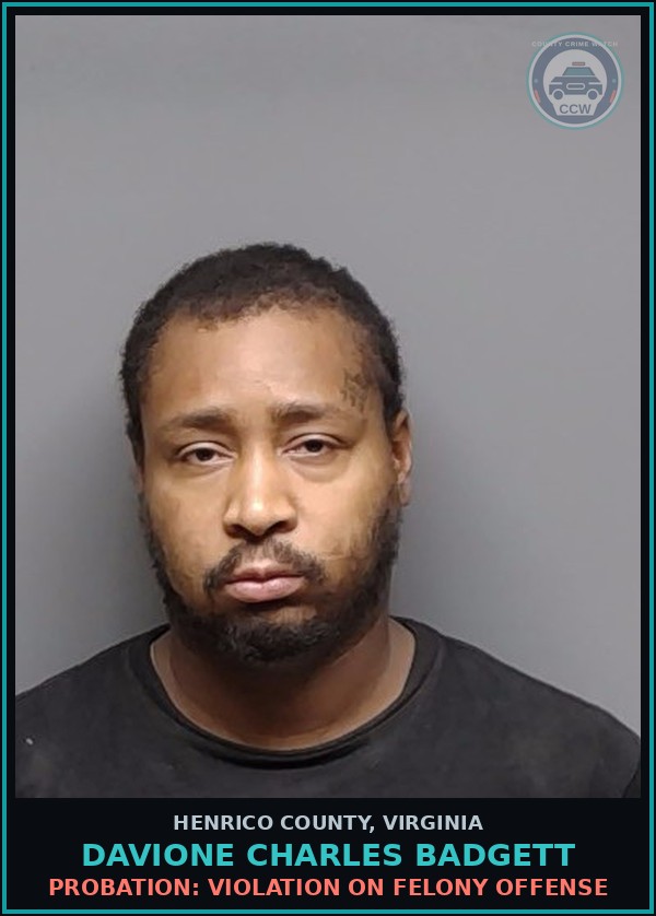 Booking mugshot of Davione Charles Badgett in Henrico County