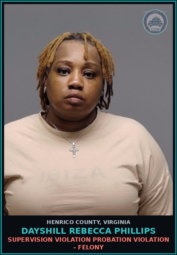 Booking mugshot of Dayshill Rebecca Phillips in Henrico County