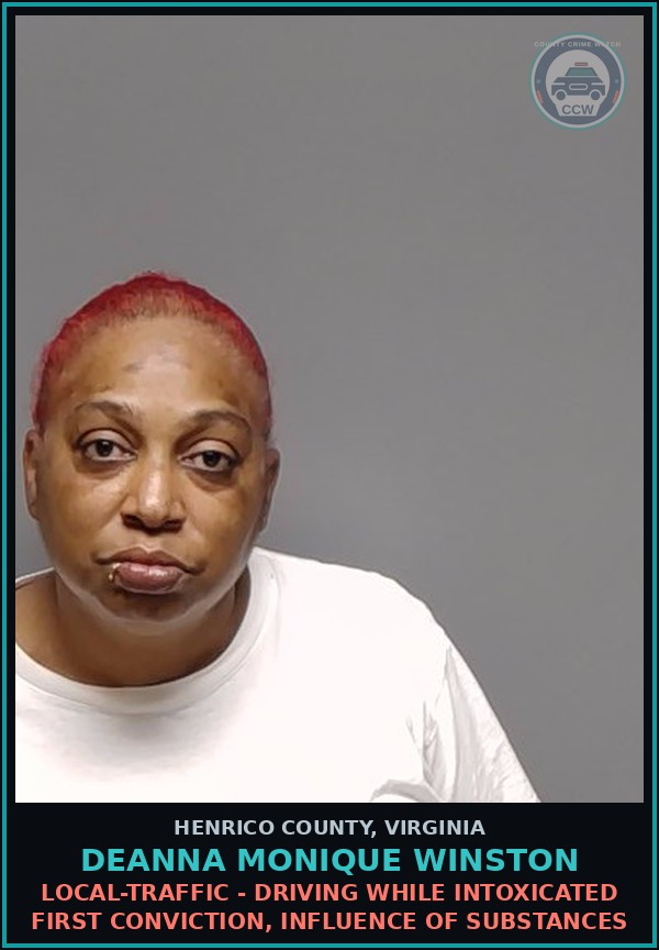 Booking mugshot of Deanna Monique Winston in Henrico County