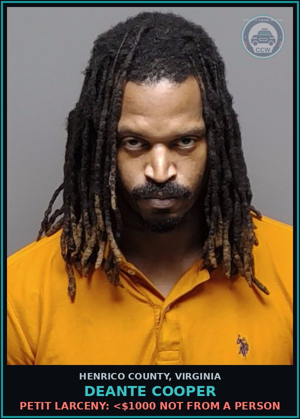 Booking mugshot of Deante Cooper in Henrico County