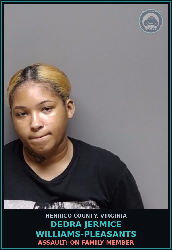 Booking mugshot of Dedra Jermice Williams-Pleasants in Henrico County