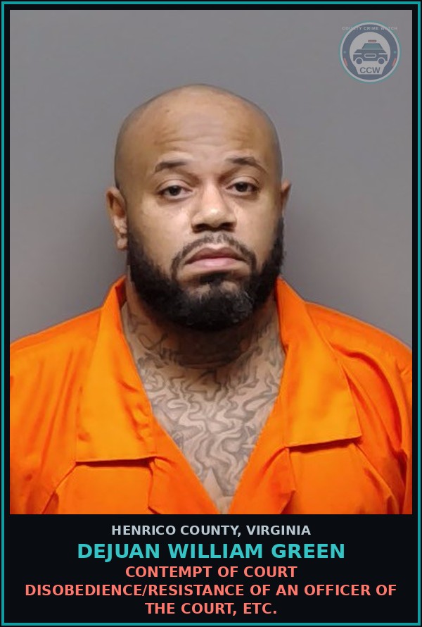 Booking mugshot of Dejuan William Green in Henrico County