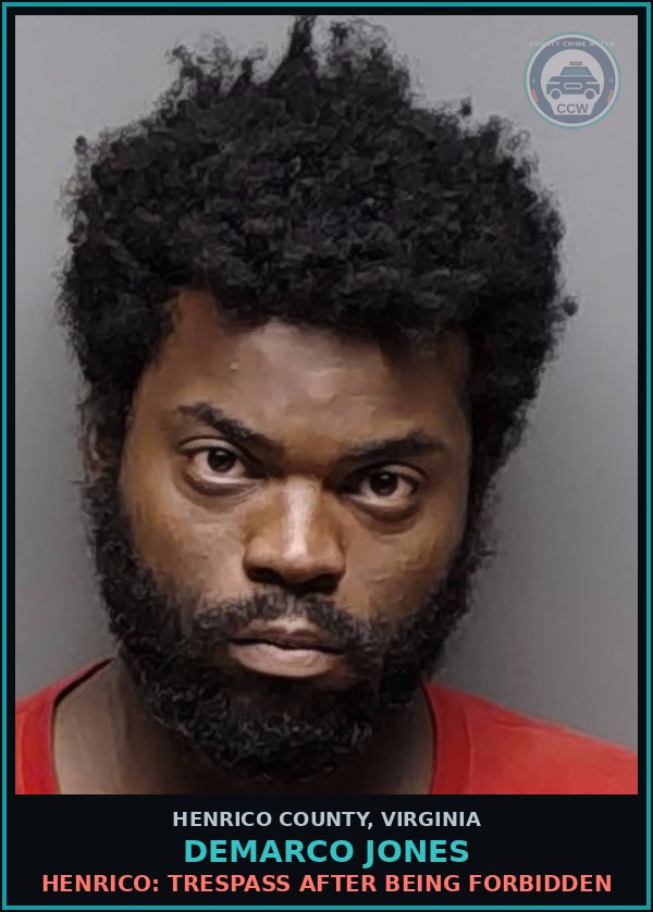 Booking mugshot of Demarco Jones in Henrico County